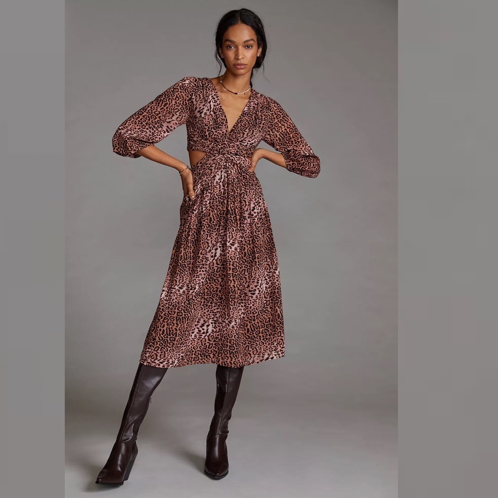 Anthropologie Floral Cut-Out Midi Dress